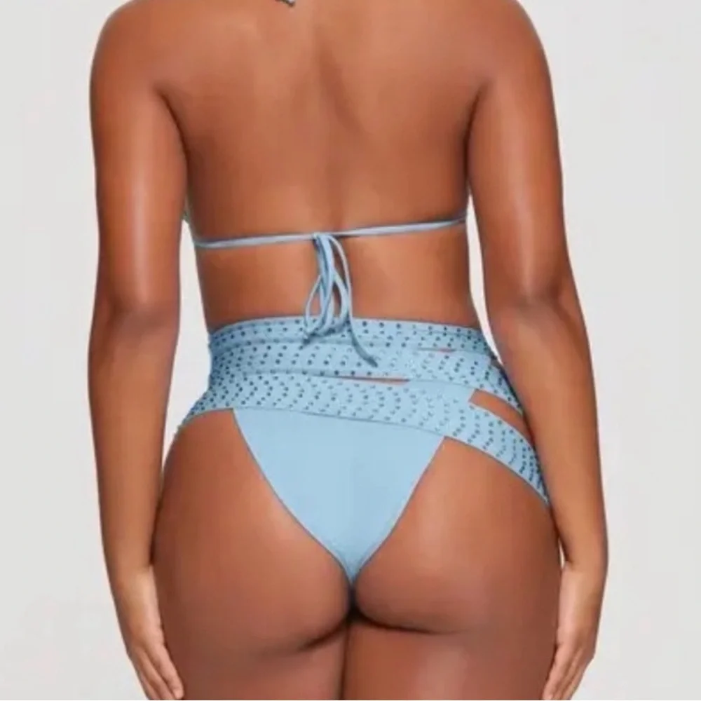 Skims Rhinestone Swim Strappy Cover Up Skirt in the color Iris blue.